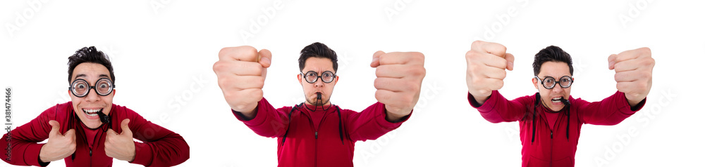 Funny sportsman with whistle isolated on white Funny sportsman with whistle isolated on white
