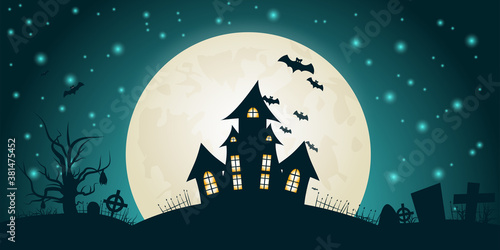 creepy castle with a Halloween cemetery