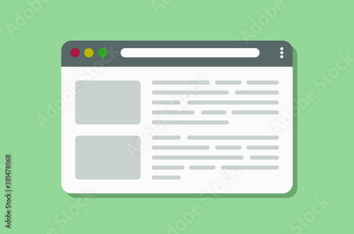 A simple vector illustration of a web browser window with shadow on a light green background.
