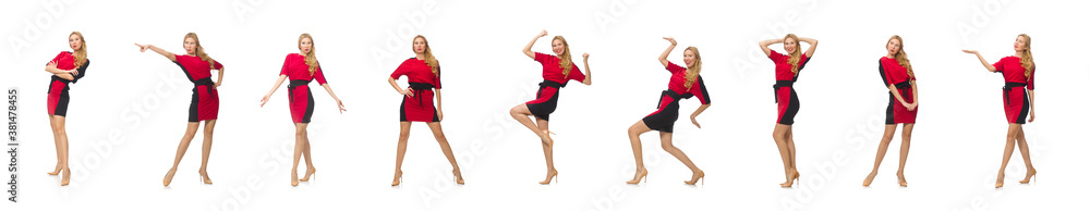 Beautiful lady in red black dress isolated on white Beautiful lady in red black dress isolated on white