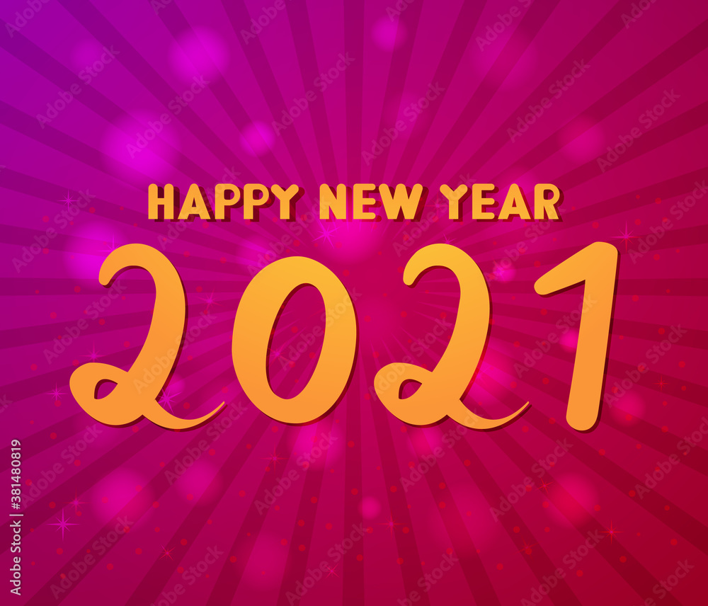 Happy new year 2021. Festive banner. Hand draw lettering. Winter holiday.Vector flat illustration.