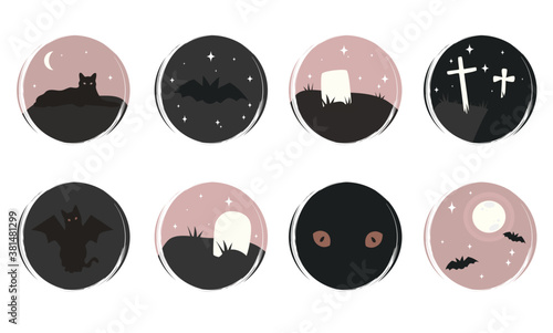 Vector set of flat logo design templates, icons and badges for social media instagram highlight with cute halloween symbols