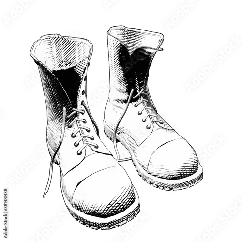 Boots shoe vintage drawing isolated on white BG