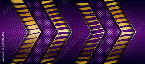 Abstract elegant dark purple on overlap layer background with golden gradient