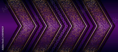 Abstract elegant dark purple on overlap layer background with golden gradient