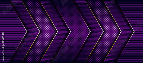 Abstract elegant dark purple on overlap layer background with golden gradient