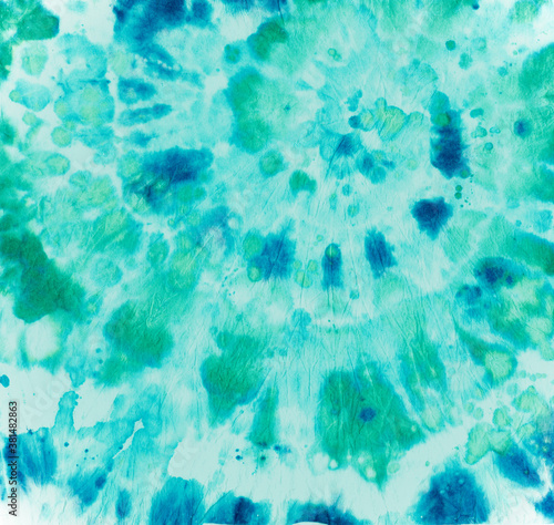 Tie Dye Spiral. Green Artistic Shirt. Tie Die Art 