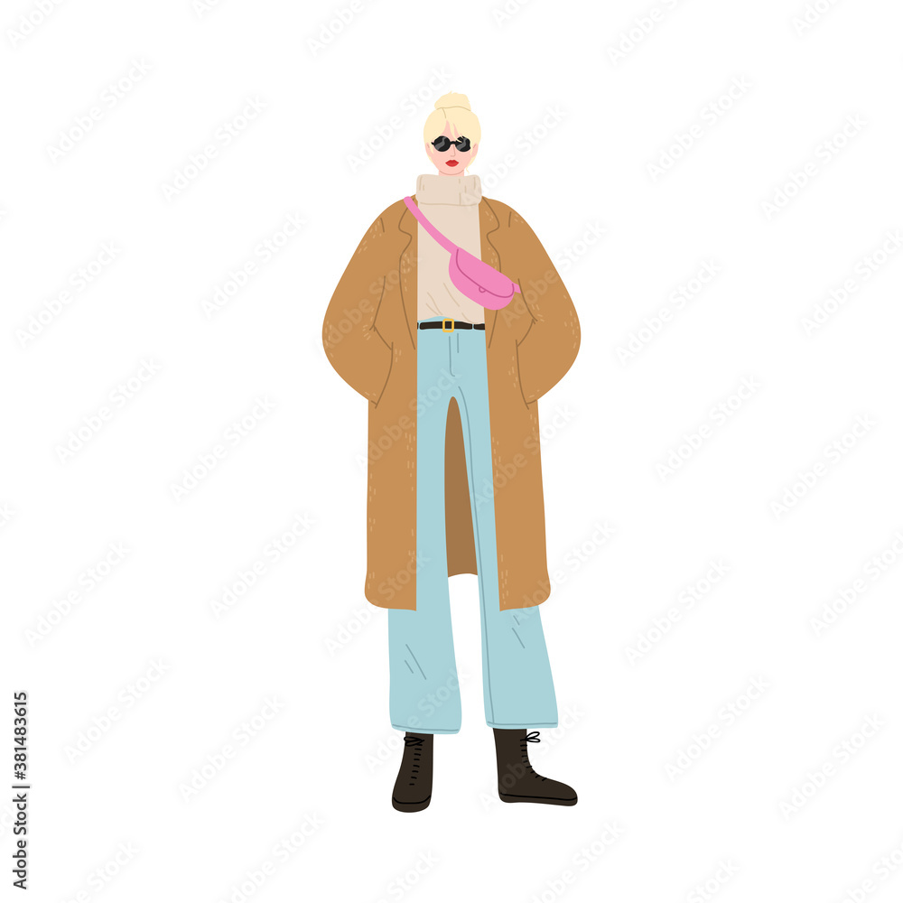 Girl wearing stylish comfortable outerwear and sunglasses during autumn Girl wearing stylish comfortable outerwear and sunglasses during autumn