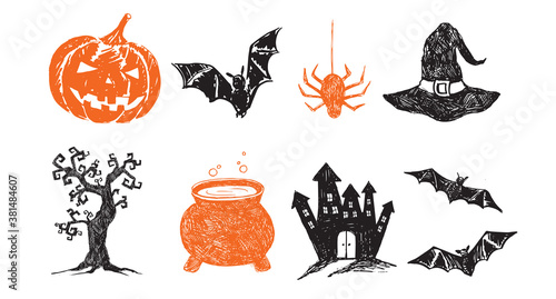Halloween symbols hand drawn illustrations	