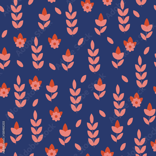 Wildflowers and herbs, branches and leaves. Seamless pattern. Botanical vector illustration.  For paper, covers, fabric, gift wrapping, wall art, interior decor