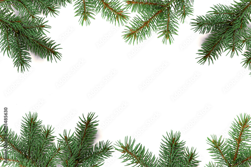 Christmas decorations, fir tree branches isolated on white background. Flat lay, top view, copy space. Christmas, winter, new year concept. Christmas composition for design. Christmas decorations, fir tree branches isolated on white background. Flat lay, top view, copy space. Christmas, winter, new year concept. Christmas composition for design.