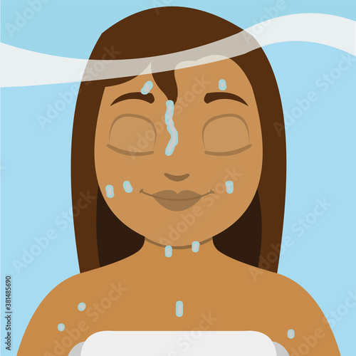 Vector emoticon illustration of a woman in a sauna