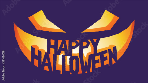 Happy Halloween Jack-o'-lantern Vector Scary Face Pumpkin Purple CMYK