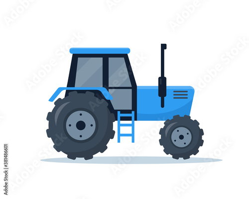 Farm blue tractor isolated on white background.