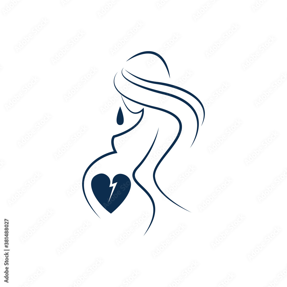 pregnancy loss, abortion, Miscarriage concept. Woman is crying in hospital or clinic. She lost her child. Flat Vector illustration.