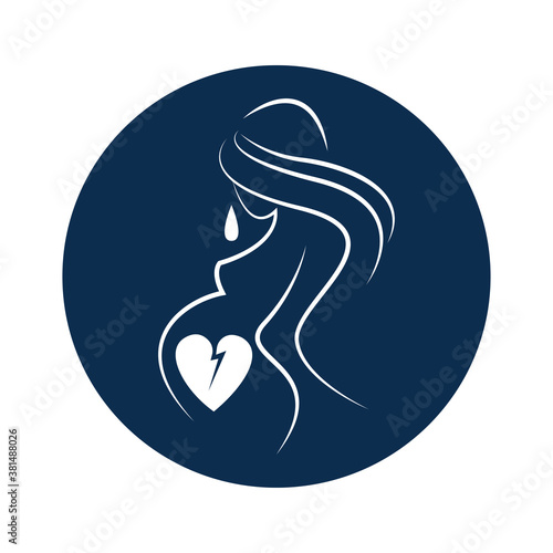 pregnancy loss, abortion, Miscarriage concept. Woman is crying in hospital or clinic. She lost her child. Flat Vector illustration.