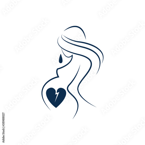 pregnancy loss, abortion, Miscarriage concept. Woman is crying in hospital or clinic. She lost her child. Flat Vector illustration.