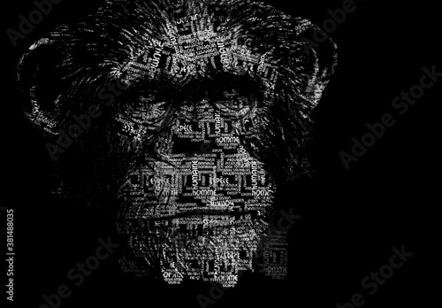 Portrait de singe avec des mots en 3D.