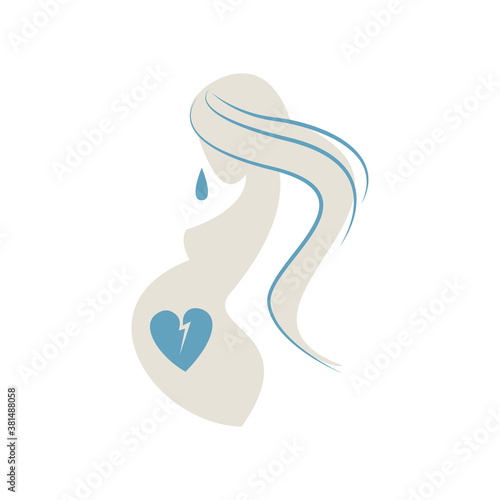 pregnancy loss, abortion, Miscarriage concept. Woman is crying in hospital or clinic. She lost her child. Flat Vector illustration.