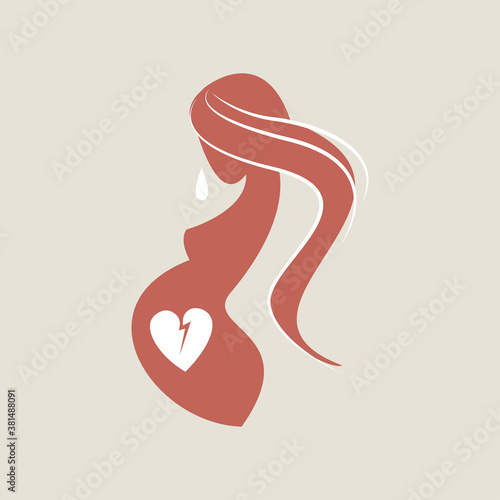 pregnancy loss, abortion, Miscarriage concept. Woman is crying in hospital or clinic. She lost her child. Flat Vector illustration.