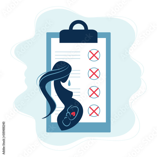 pregnancy loss, abortion, Miscarriage concept. Woman is crying in hospital or clinic. She lost her child. Flat Vector illustration.