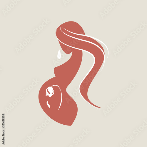 pregnancy loss, abortion, Miscarriage concept. Woman is crying in hospital or clinic. She lost her child. Flat Vector illustration.