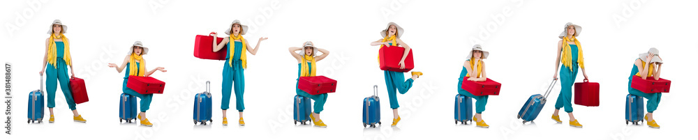 Woman ready for summer holiday isolated on white