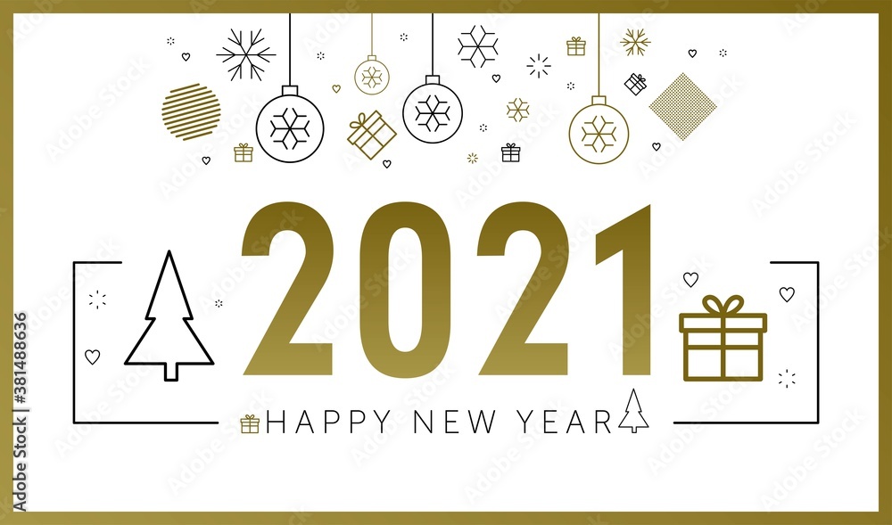 vector illustration of happy new year gold and black collors place for text christmas balls 2021