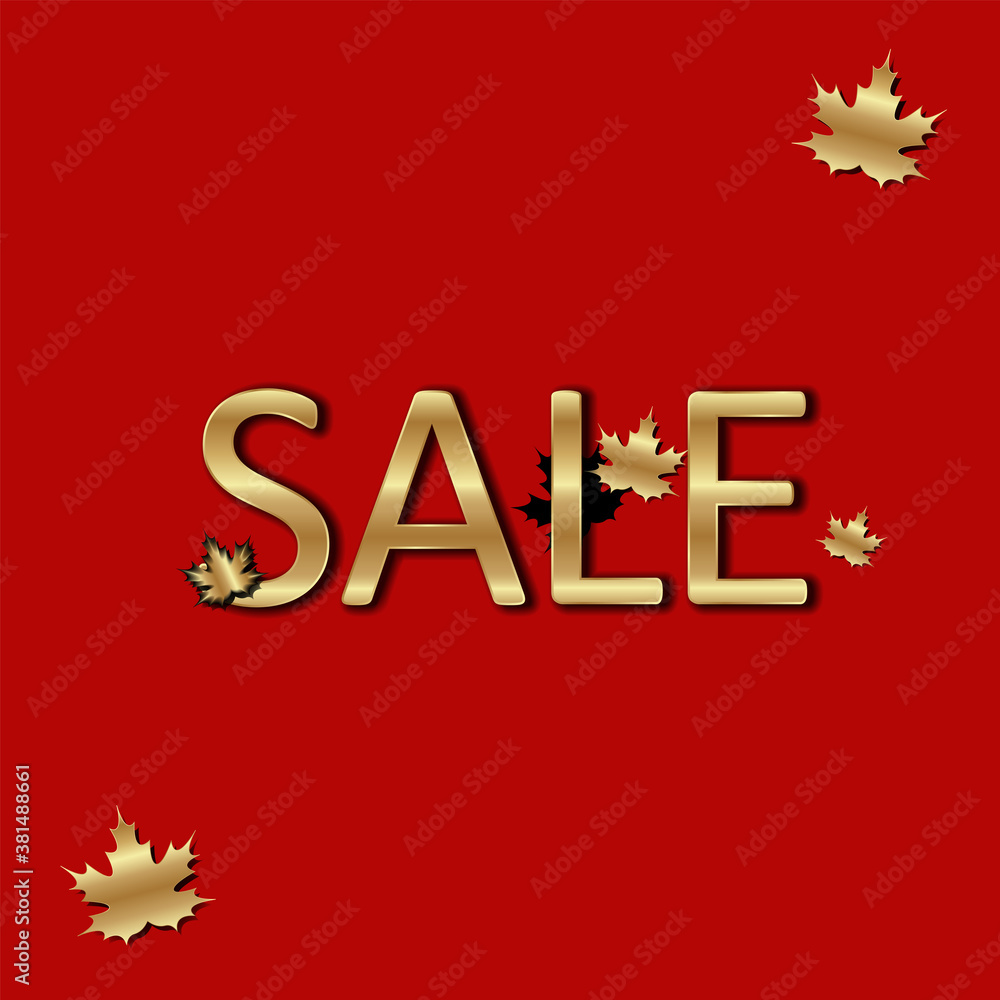 Autumn sale banner with maple leaves and lettering on a red background for shopping discount promotion. Golden design of vector illustration. Autumn sale banner with maple leaves and lettering on a red background for shopping discount promotion. Golden design of vector illustration.