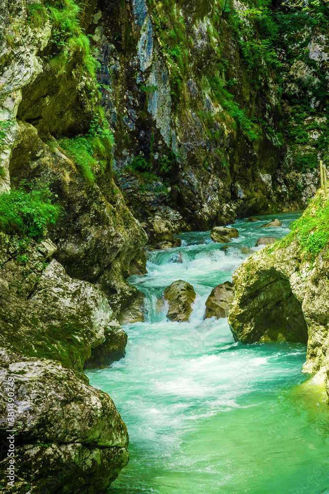 Fototapeta premium Gorges of Soca near Tolmin in Slovenian Triglav National park.