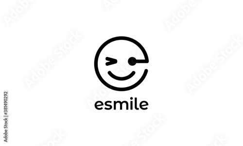 initial letter E with head face smile logo design template