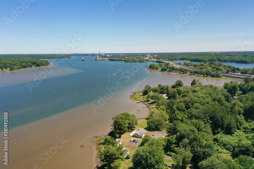 Aerial Drone Photography Of Downtown Newington, NH (New Hampshire) During The Summer