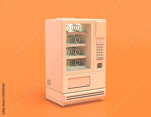 white plastic vending machine in yellow orange background, flat colors, single color, 3d rendering