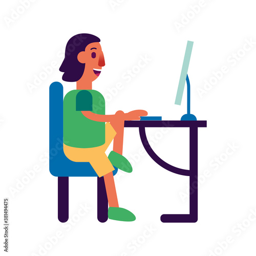 Isolated woman worker home workoffice icon- Vector