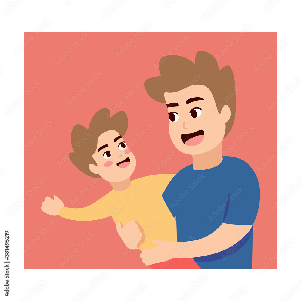 Isolated father day son baby cartoon - Vector Isolated father day son baby cartoon - Vector