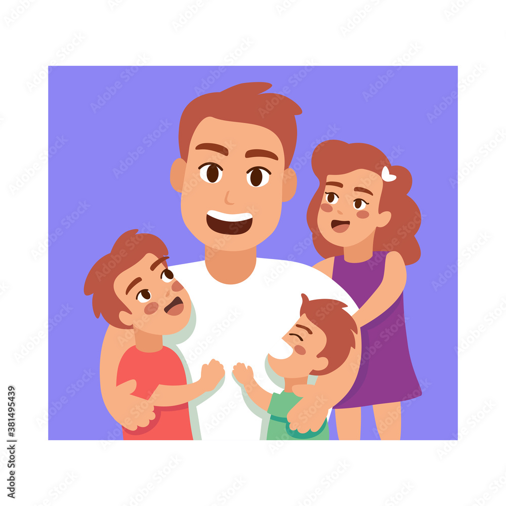 Isolated father day sons happy cartoon - Vector Isolated father day sons happy cartoon - Vector