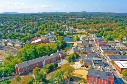 Aerial Drone Photography Of Downtown Rochester, NH (New Hampshire) During The Fall