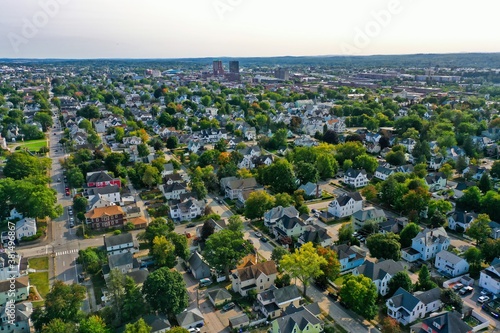 Aerial Drone Photography Of Downtown Manchester, NH (New Hampshire) During The Summer