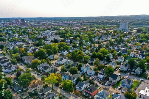Aerial Drone Photography Of Downtown Manchester, NH (New Hampshire) During The Summer
