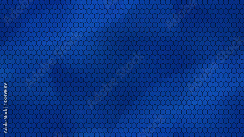 blue colored background and black hexagonal grid design 3d-illustration