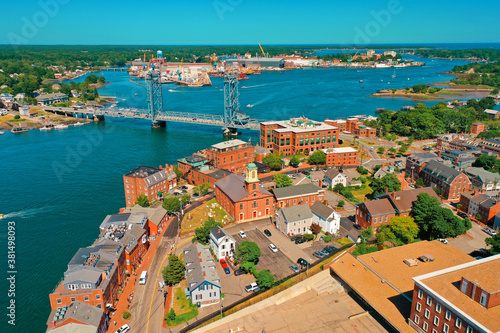 Aerial Drone Photography Of Downtown Portsmouth, NH (New Hampshire) During The Summer