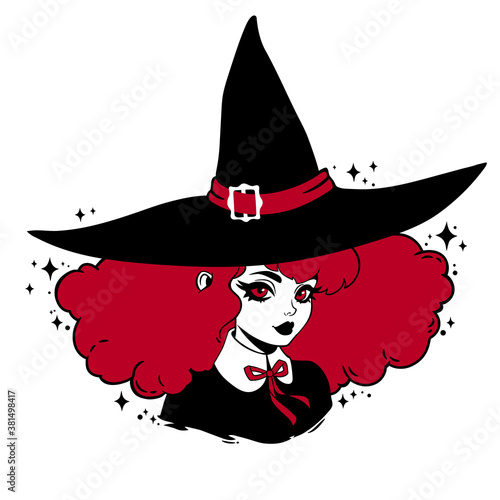 cute young witch wearing typical witch hat