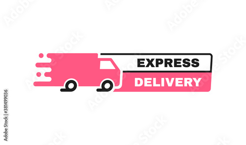 Express delivery badge with truck. Banner template design for shipping, delivery and moving company. Modern vector illustration