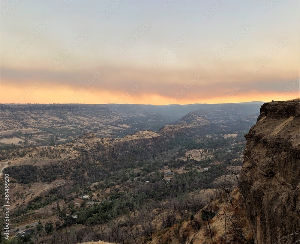 California Fires Smoky sunrise over the mountains