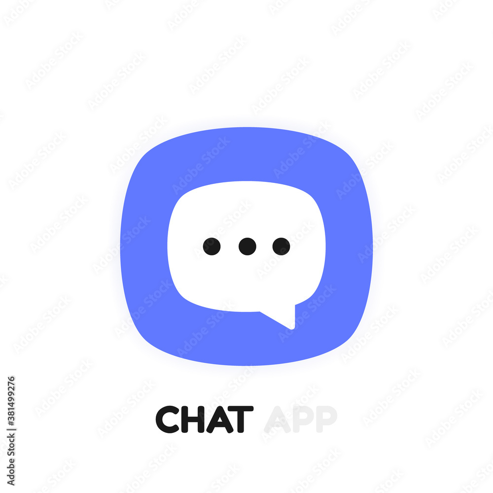 Chat app logo. Sms Messenger label design for mobile app. Online conversation with texting message UI design concept. Vector illustration Chat app logo. Sms Messenger label design for mobile app. Online conversation with texting message UI design concept. Vector illustration