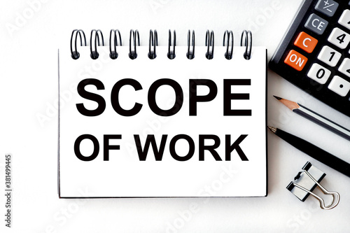 scope of work text on white paper on light background photo