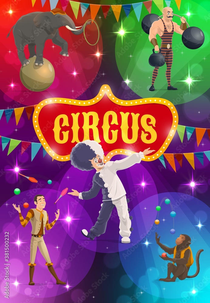 Circus performers vector big top artists strongman, juggler and trained ...