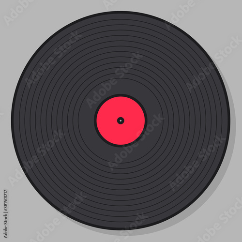 Vinyl record in lineal colored style. Illustration of obsolete technology.