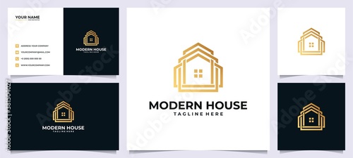 Abstract logo Building logo inspiration with concept line art and business card	