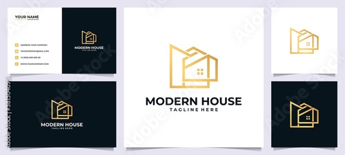 Abstract logo Building logo inspiration with concept line art and business card	